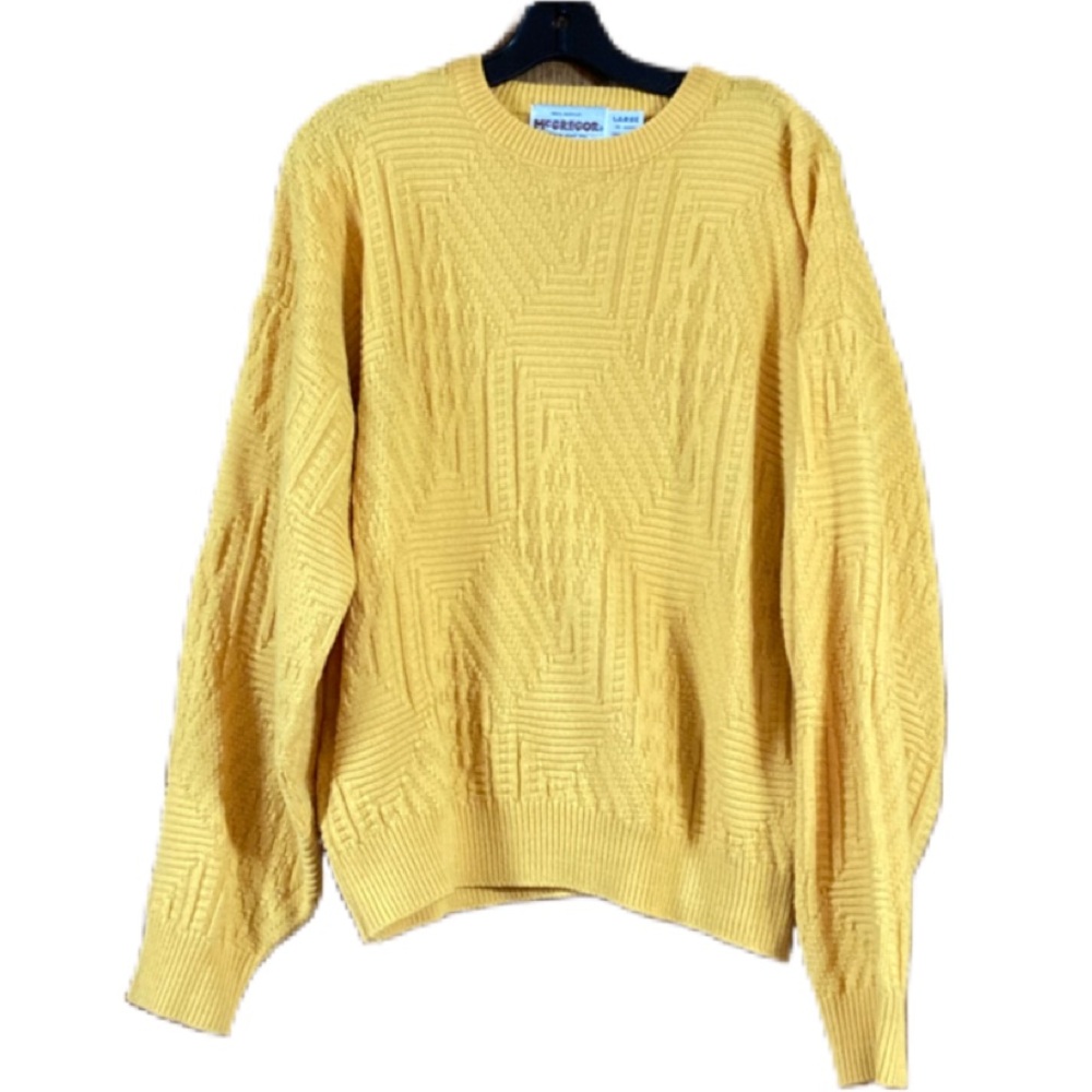 Vintage 80s 90s Chunky Grandpa Sweater Textured Yellow McGregor Size Large